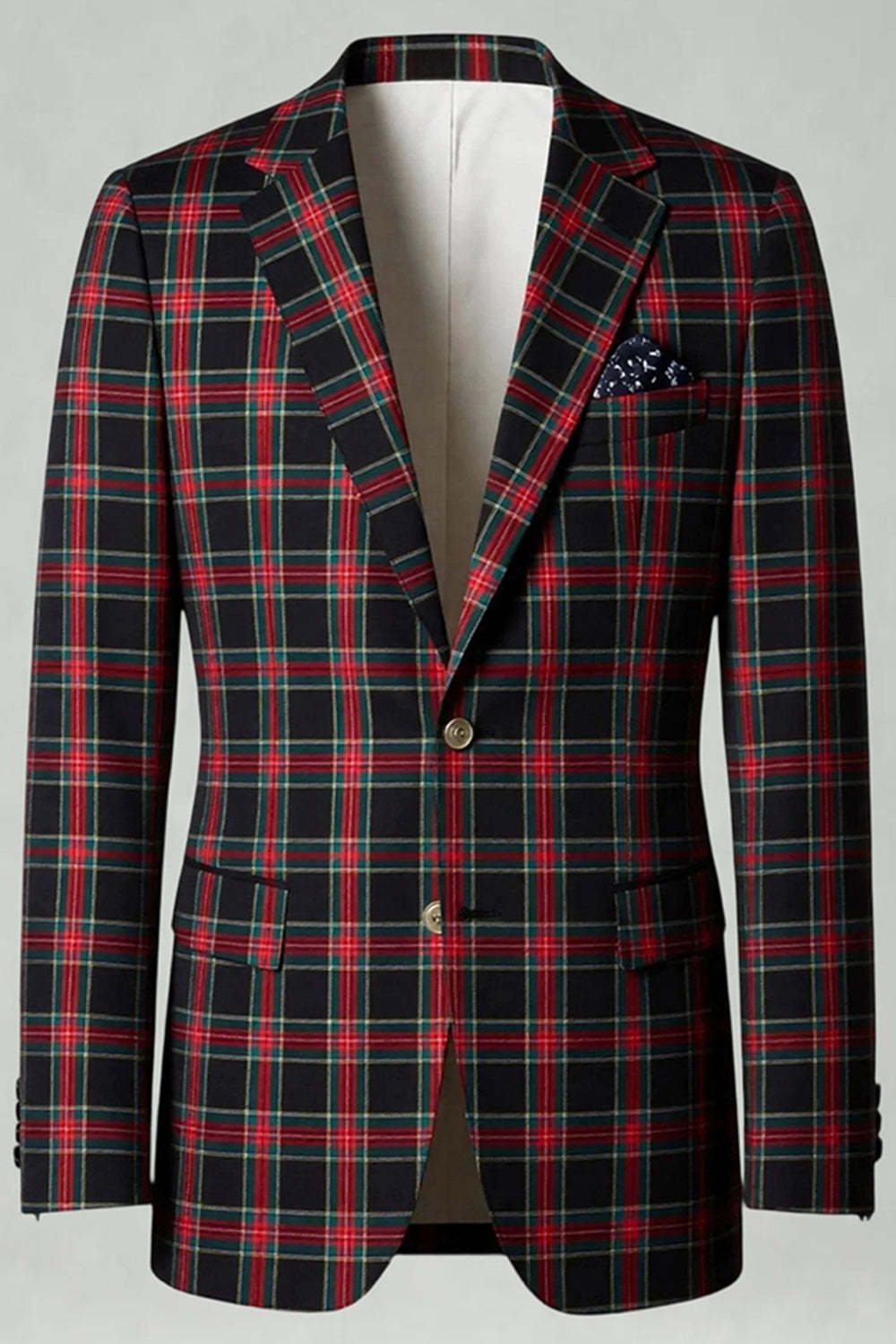 2 Piece Brown and Grey Grid Notched Lapel Fitted Men Prom Suits