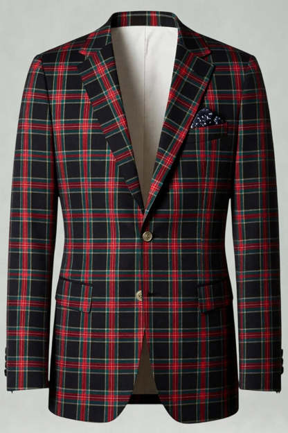 2 Piece Brown and Grey Grid Notched Lapel Fitted Men Prom Suits