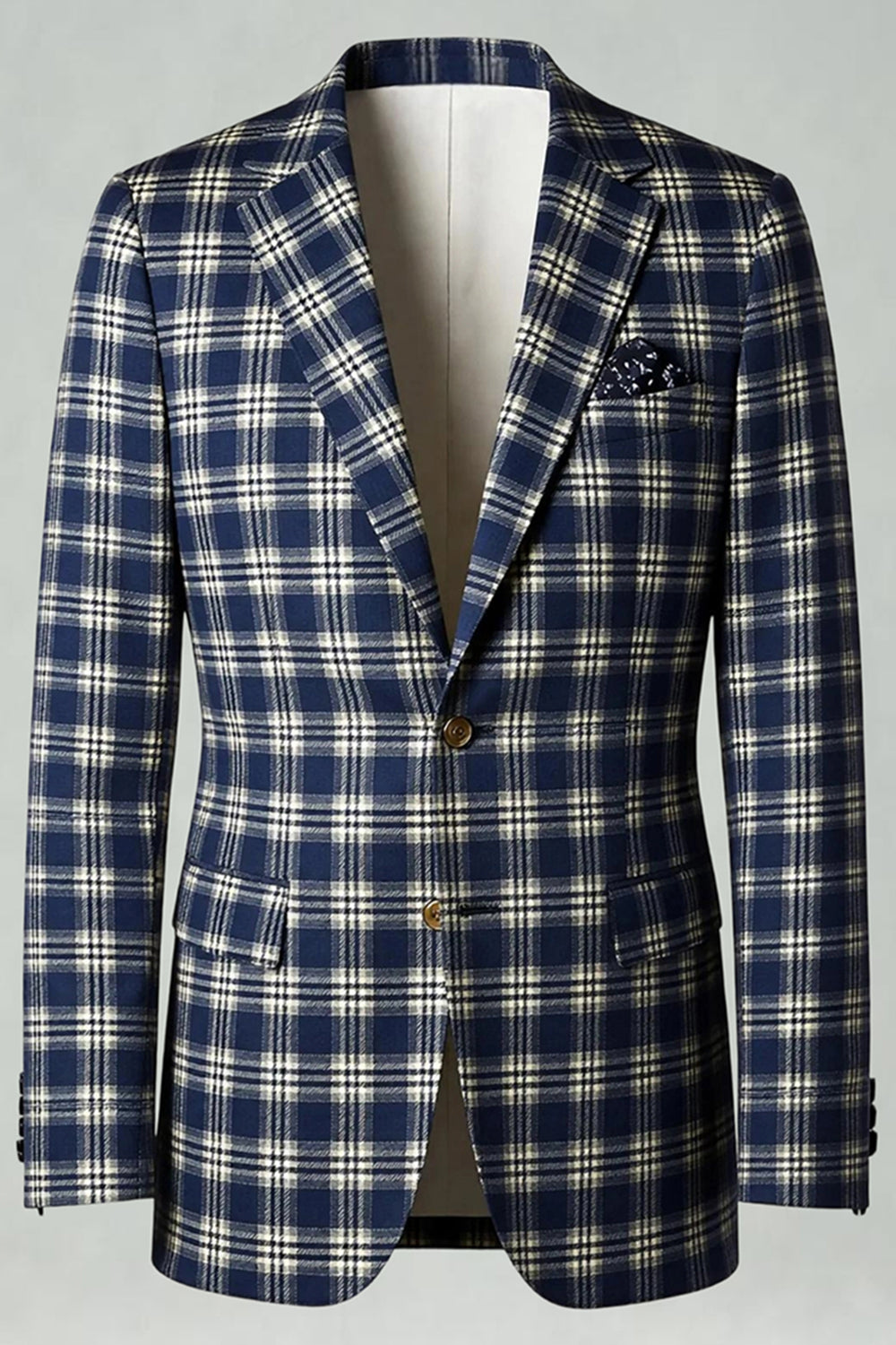 2 Piece Brown and Grey Grid Notched Lapel Fitted Men Prom Suits