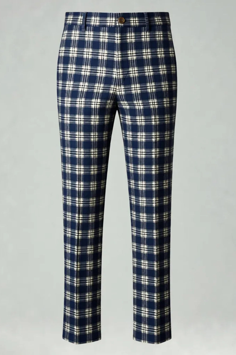 2 Piece Brown and Grey Grid Notched Lapel Fitted Men Prom Suits