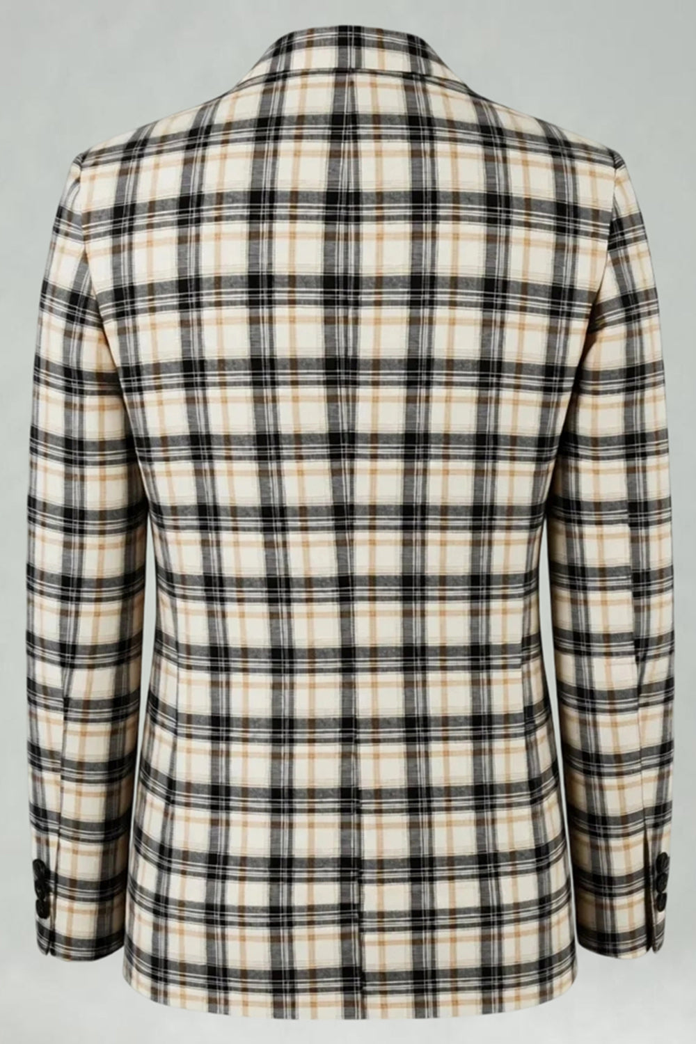 Black and Yellow Notched Lapel Grid Men Prom Suits