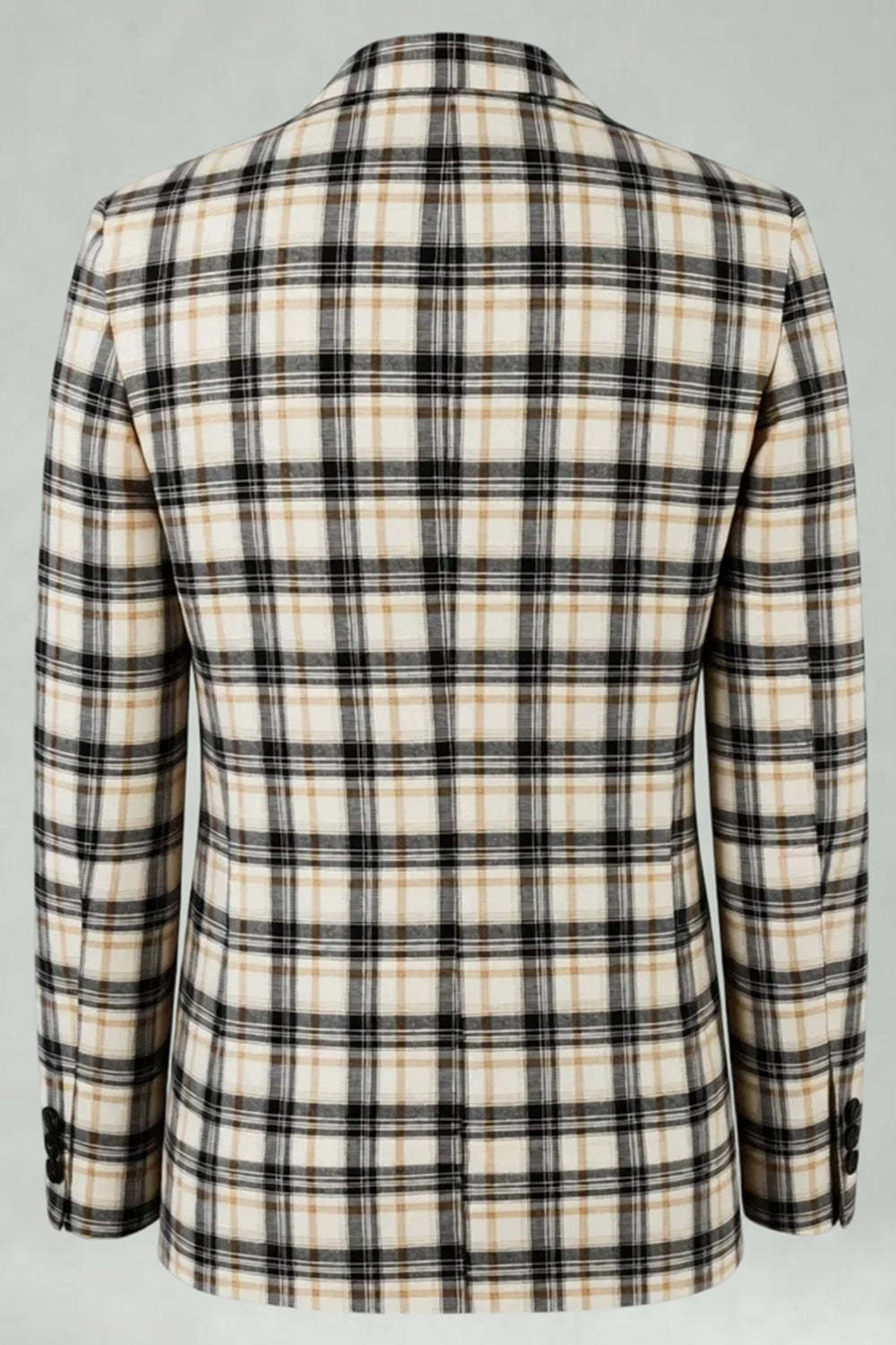 Black and Yellow Notched Lapel Grid Men Prom Suits