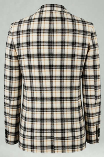 Black and Yellow Notched Lapel Grid Men Prom Suits