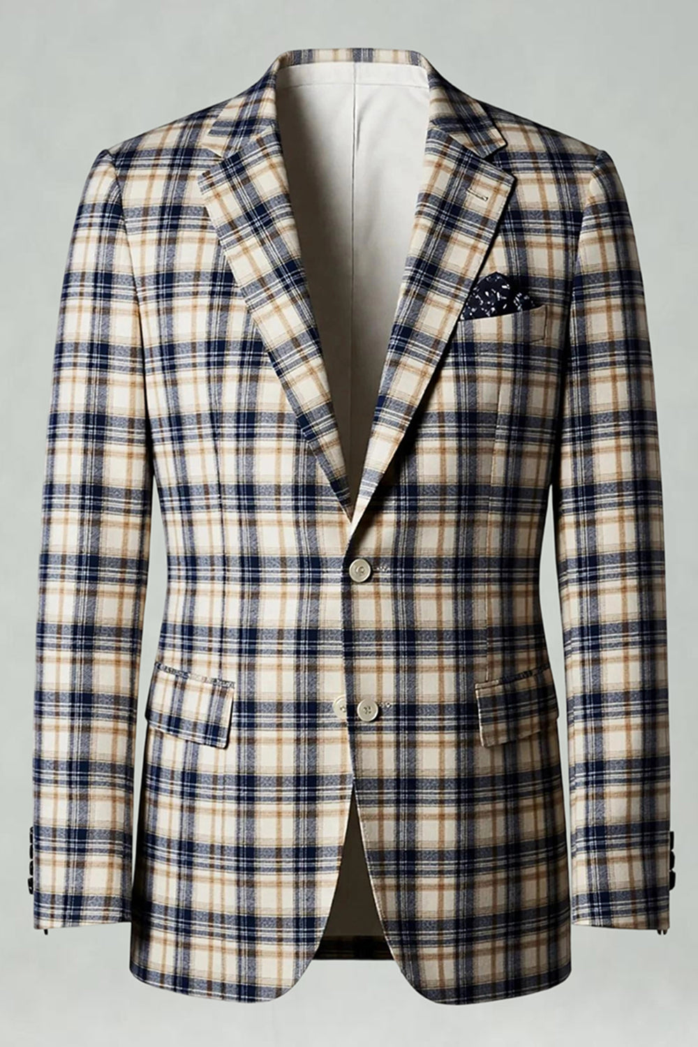 Black and Yellow Notched Lapel Grid Men Prom Suits