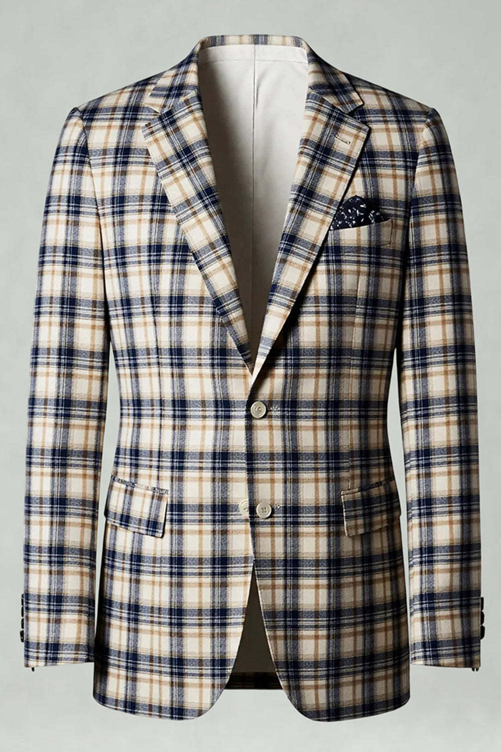 Black and Yellow Notched Lapel Grid Men Prom Suits