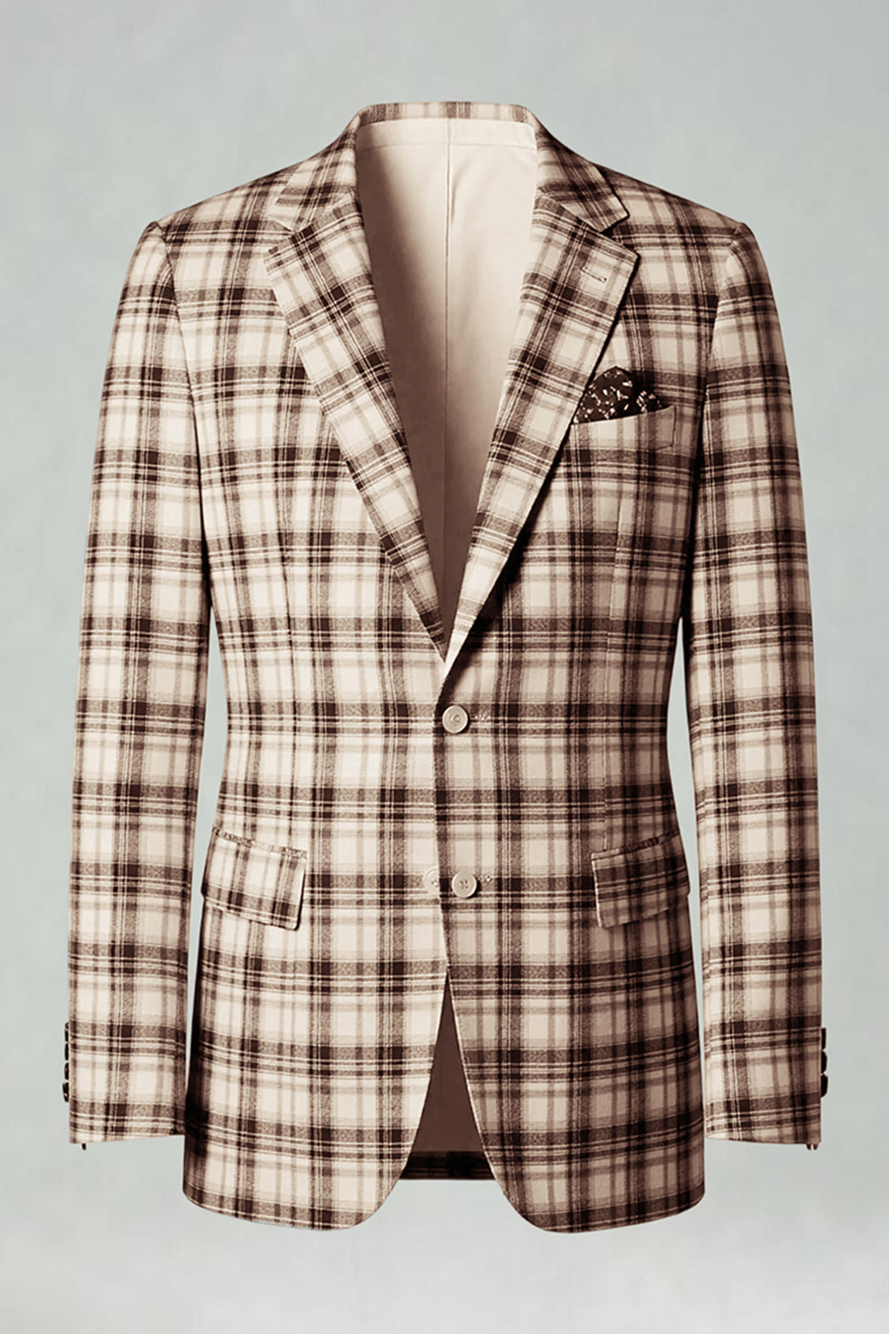 Black and Yellow Notched Lapel Grid Men Prom Suits