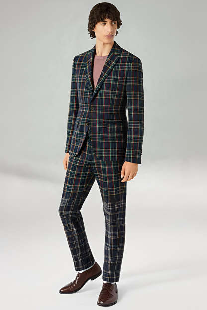 Black and Yellow Notched Lapel Grid Men Prom Suits