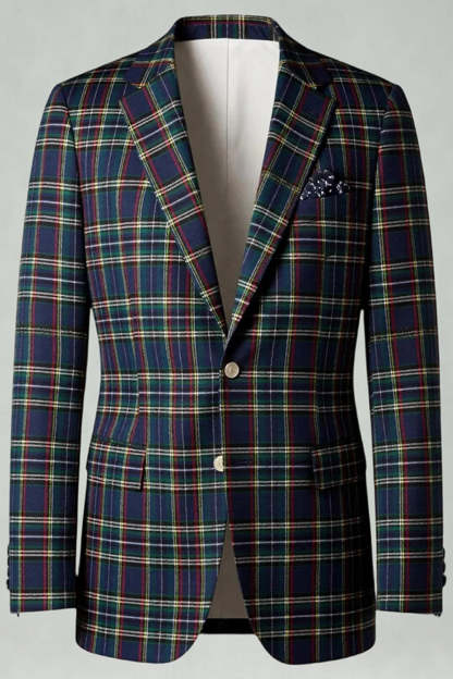 Black and Yellow Notched Lapel Grid Men Prom Suits