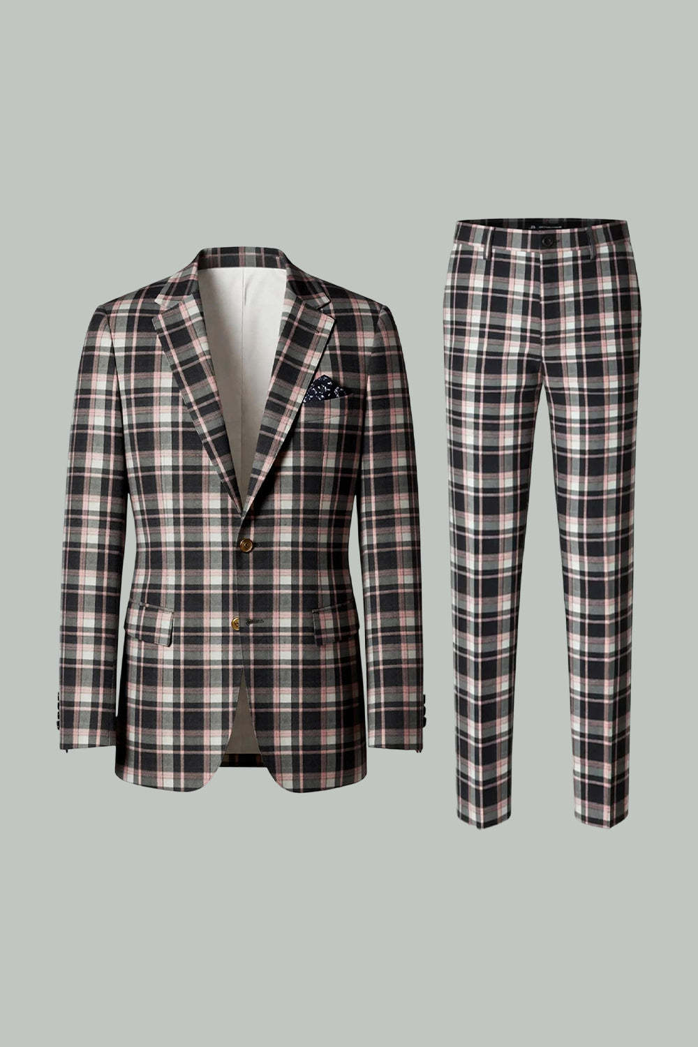 Black and Yellow Notched Lapel Grid Men Prom Suits