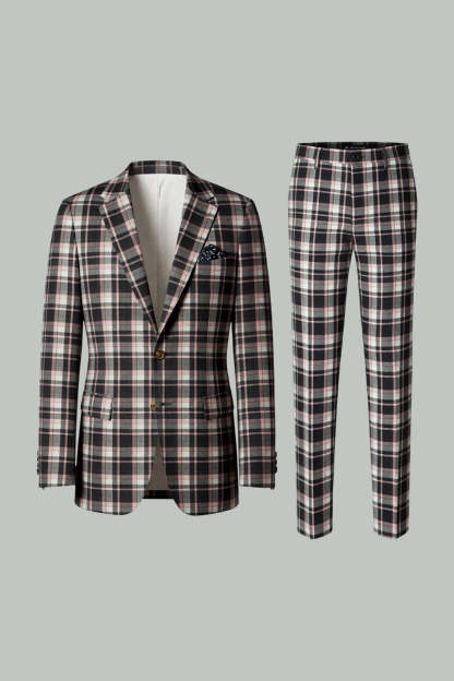 Black and Yellow Notched Lapel Grid Men Prom Suits