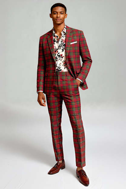 Black and Yellow Notched Lapel Grid Men Prom Suits