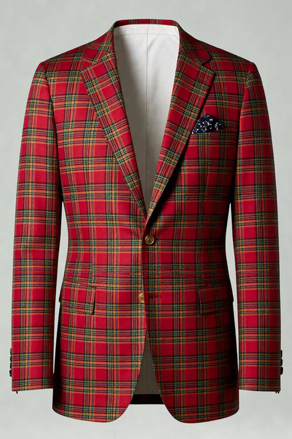 Black and Yellow Notched Lapel Grid Men Prom Suits