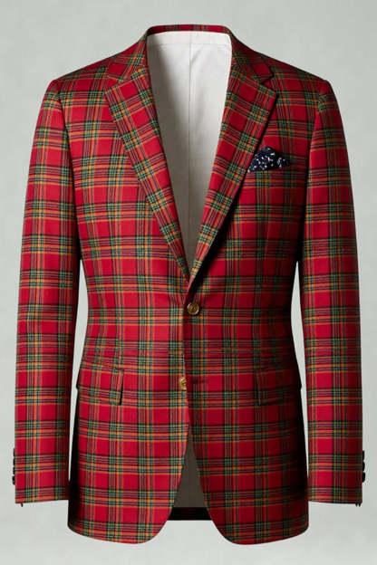 Black and Yellow Notched Lapel Grid Men Prom Suits