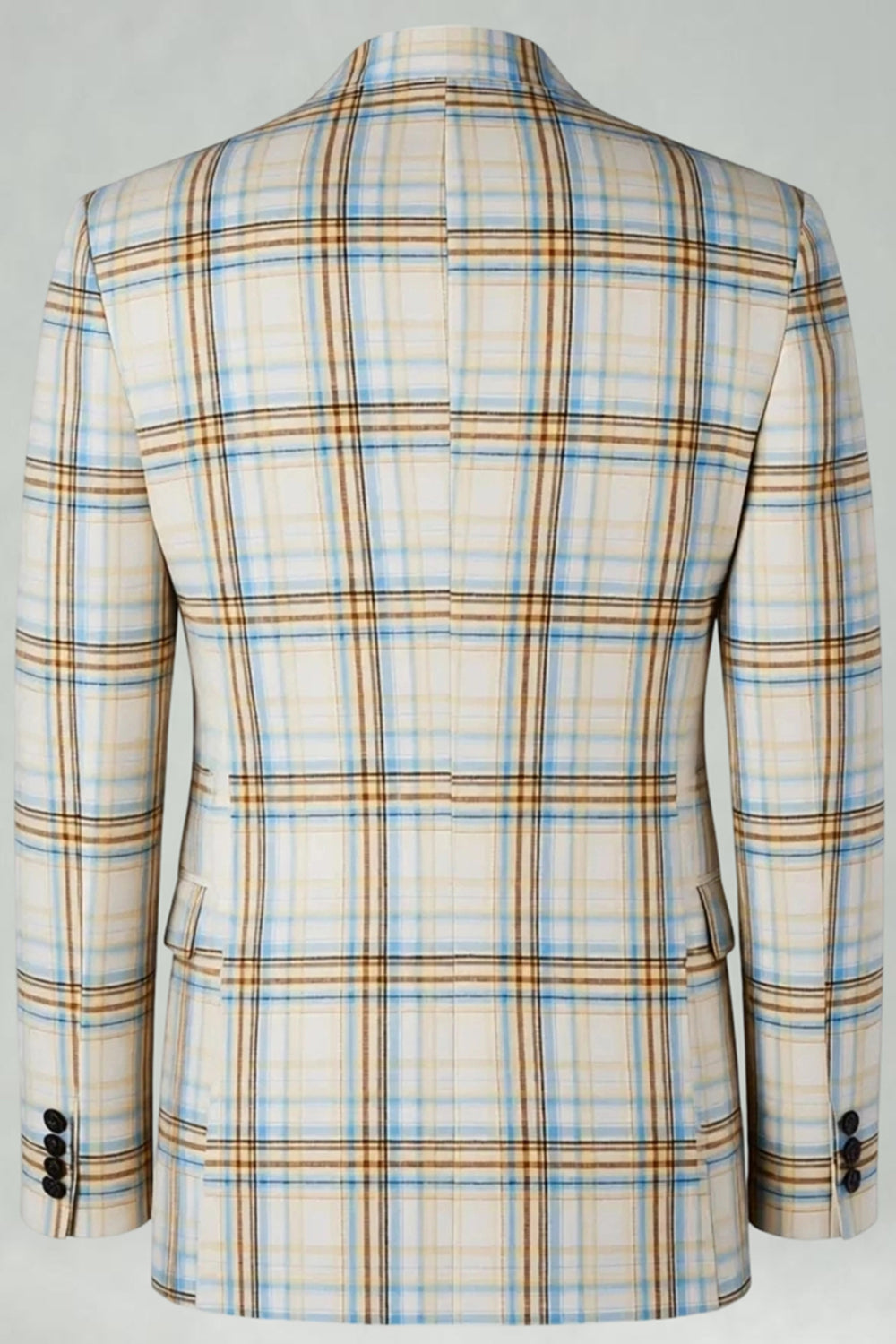 2 Piece Blue and Green Grid Notched Lapel Men Prom Suits