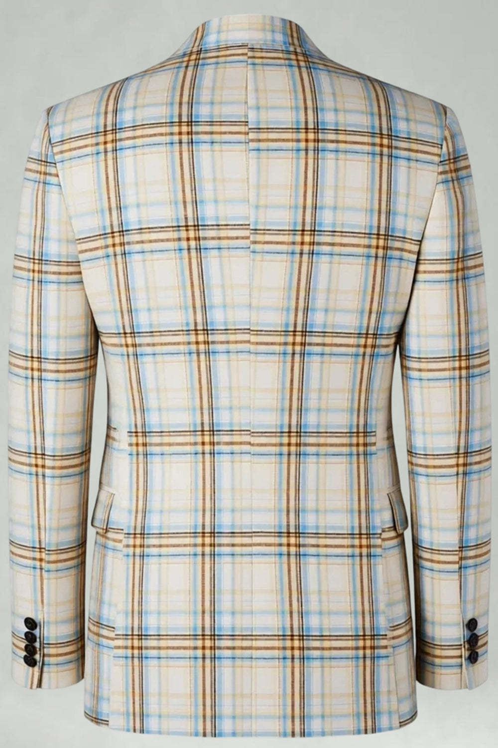 2 Piece Blue and Green Grid Notched Lapel Men Prom Suits