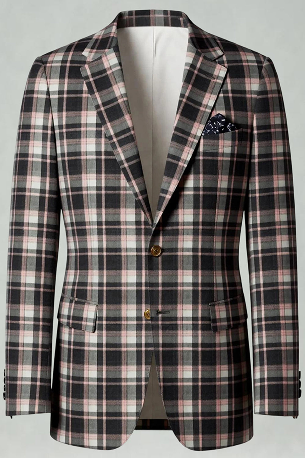 2 Piece Blue and Green Grid Notched Lapel Men Prom Suits