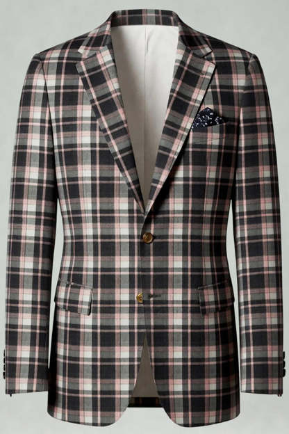 2 Piece Blue and Green Grid Notched Lapel Men Prom Suits