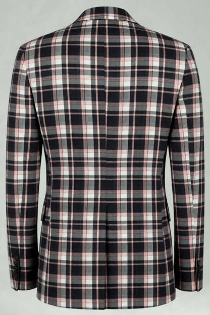 2 Piece Blue and Green Grid Notched Lapel Men Prom Suits