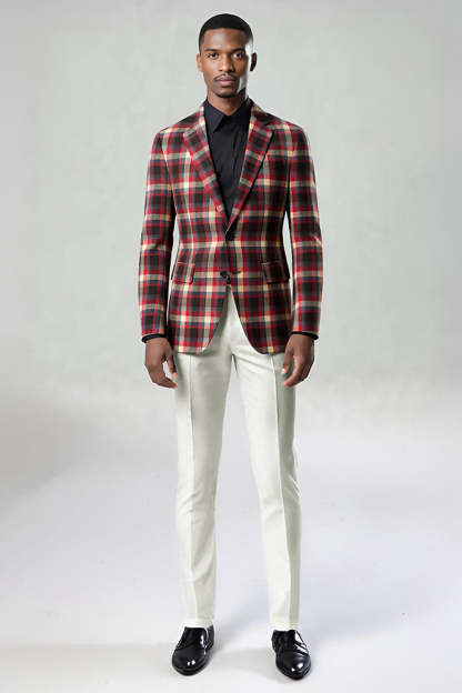 2 Piece Blue and Green Grid Notched Lapel Men Prom Suits