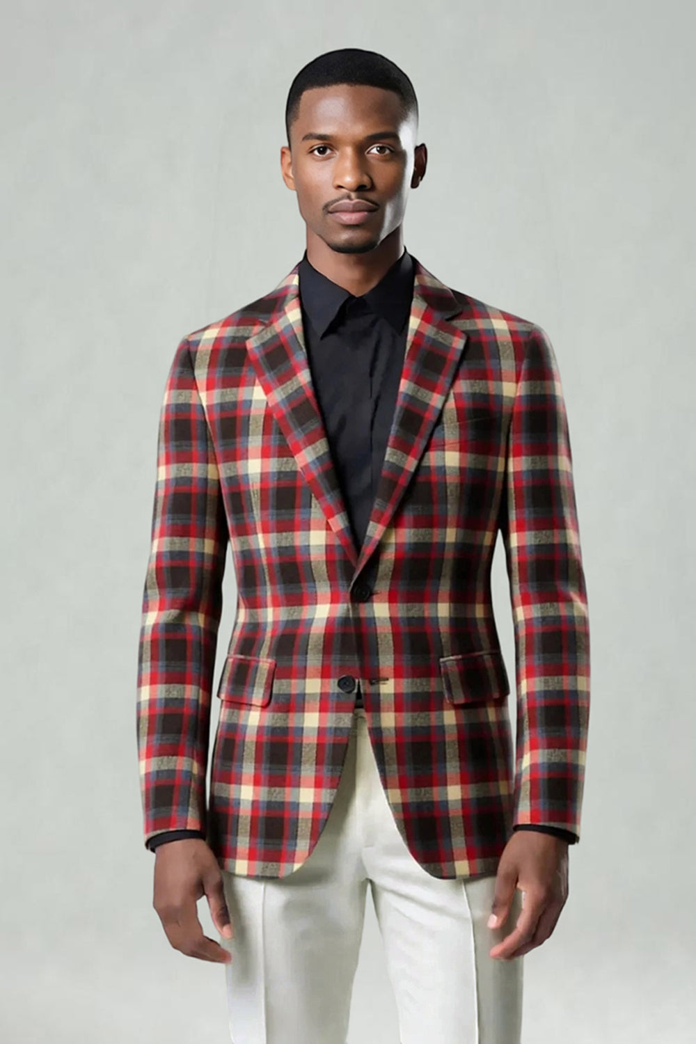 2 Piece Blue and Green Grid Notched Lapel Men Prom Suits