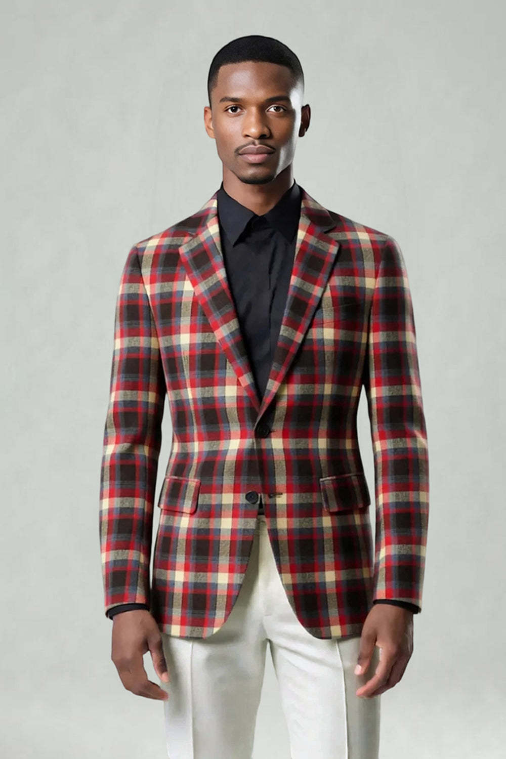 2 Piece Blue and Green Grid Notched Lapel Men Prom Suits