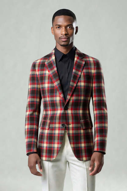 2 Piece Blue and Green Grid Notched Lapel Men Prom Suits