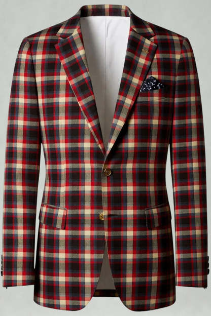 2 Piece Blue and Green Grid Notched Lapel Men Prom Suits