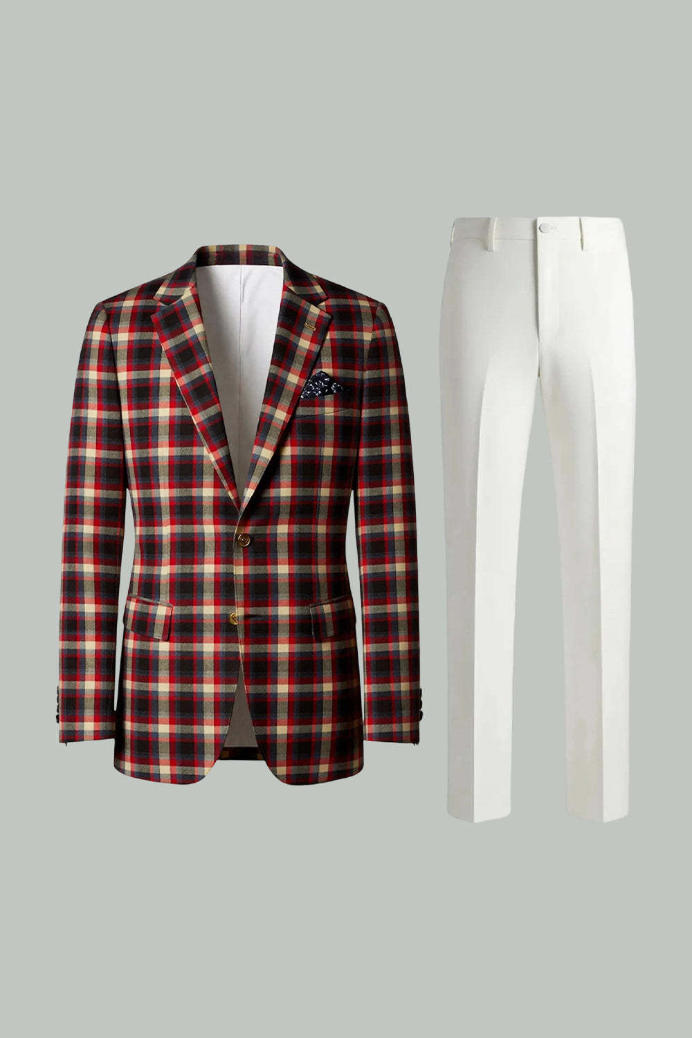 2 Piece Blue and Green Grid Notched Lapel Men Prom Suits