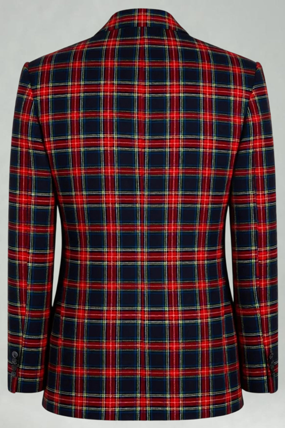 2 Piece Black and Red Grid Double Breasted Peak Lapel Men Prom Suits