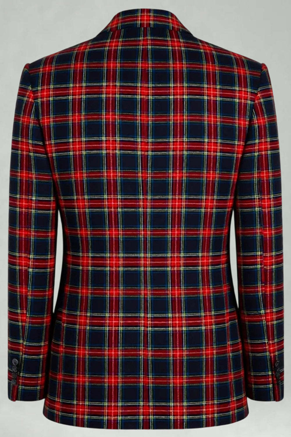 2 Piece Black and Red Grid Double Breasted Peak Lapel Men Prom Suits