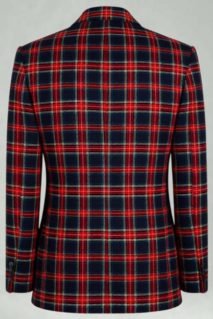 2 Piece Black and Red Grid Double Breasted Peak Lapel Men Prom Suits