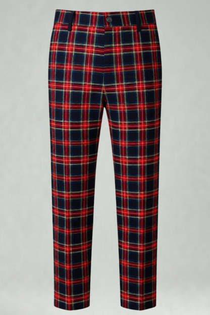 2 Piece Black and Red Grid Double Breasted Peak Lapel Men Prom Suits