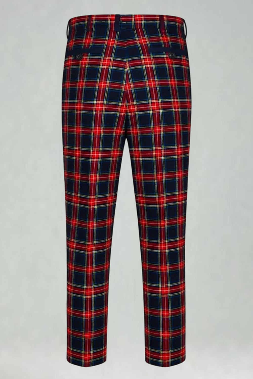 2 Piece Black and Red Grid Double Breasted Peak Lapel Men Prom Suits