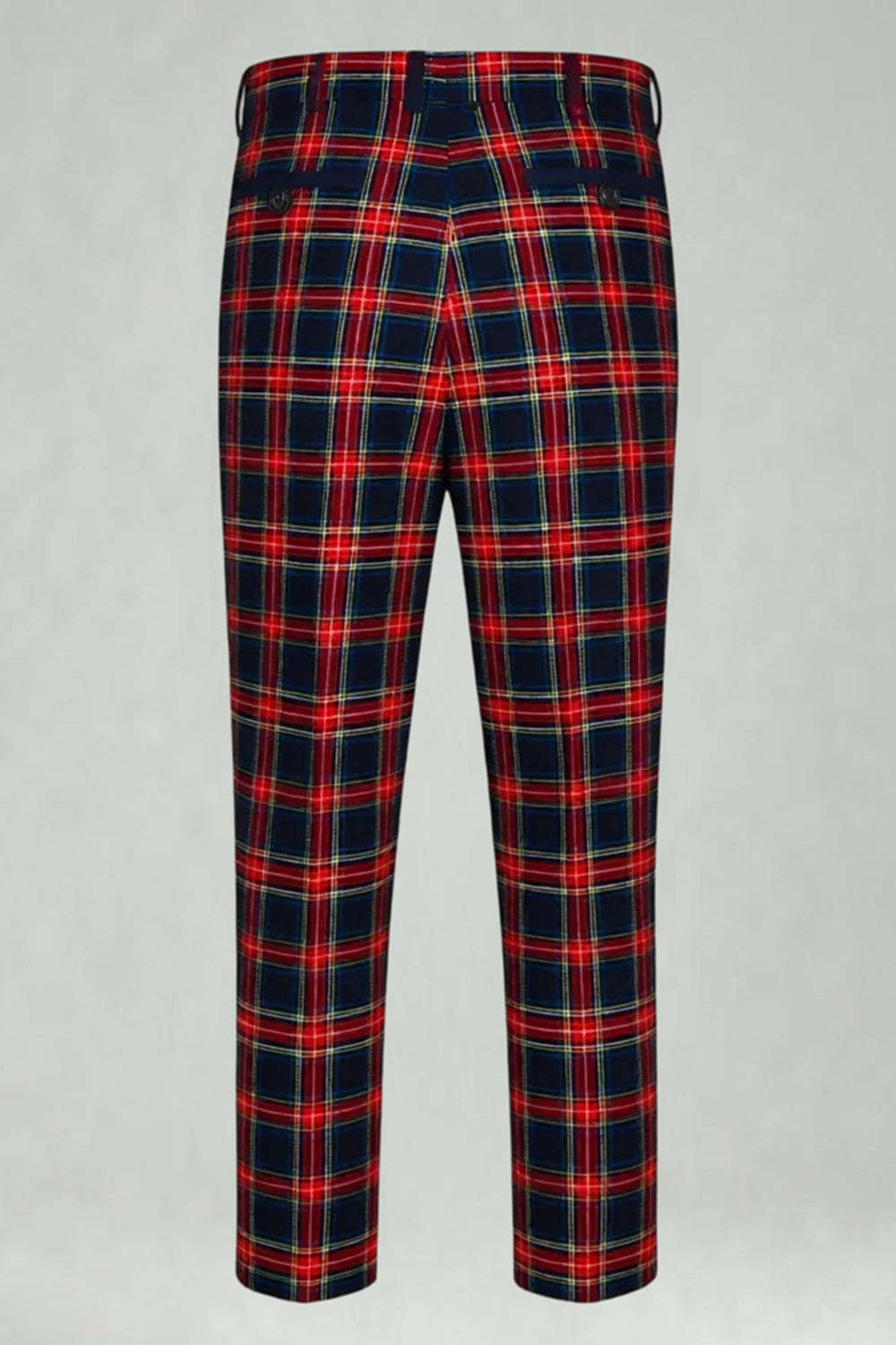 2 Piece Black and Red Grid Double Breasted Peak Lapel Men Prom Suits