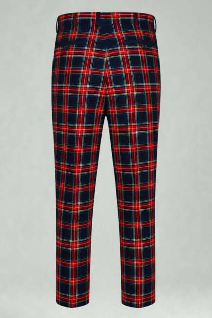 2 Piece Black and Red Grid Double Breasted Peak Lapel Men Prom Suits