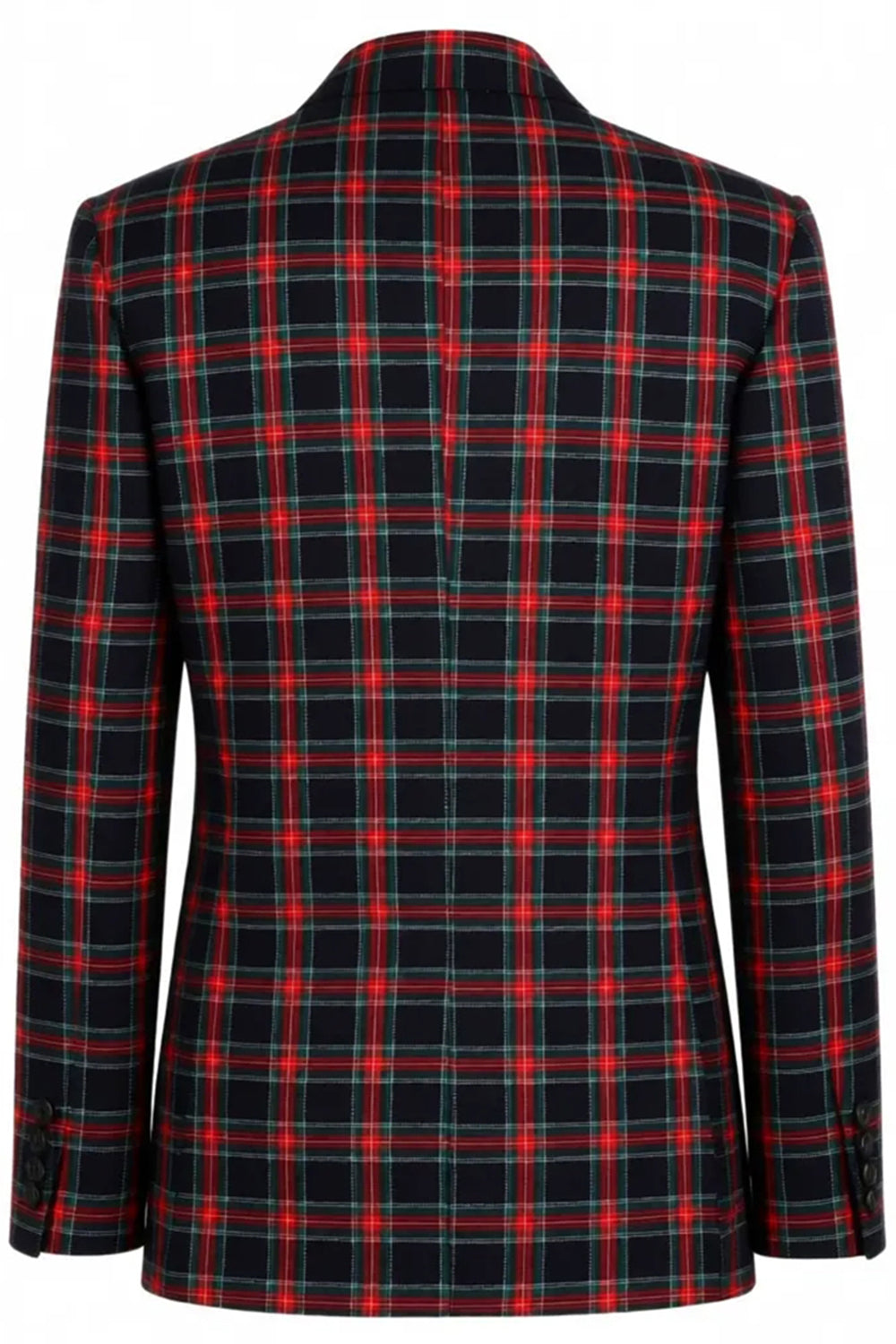 2 Piece Black and Red Grid Double Breasted Peak Lapel Men Prom Suits