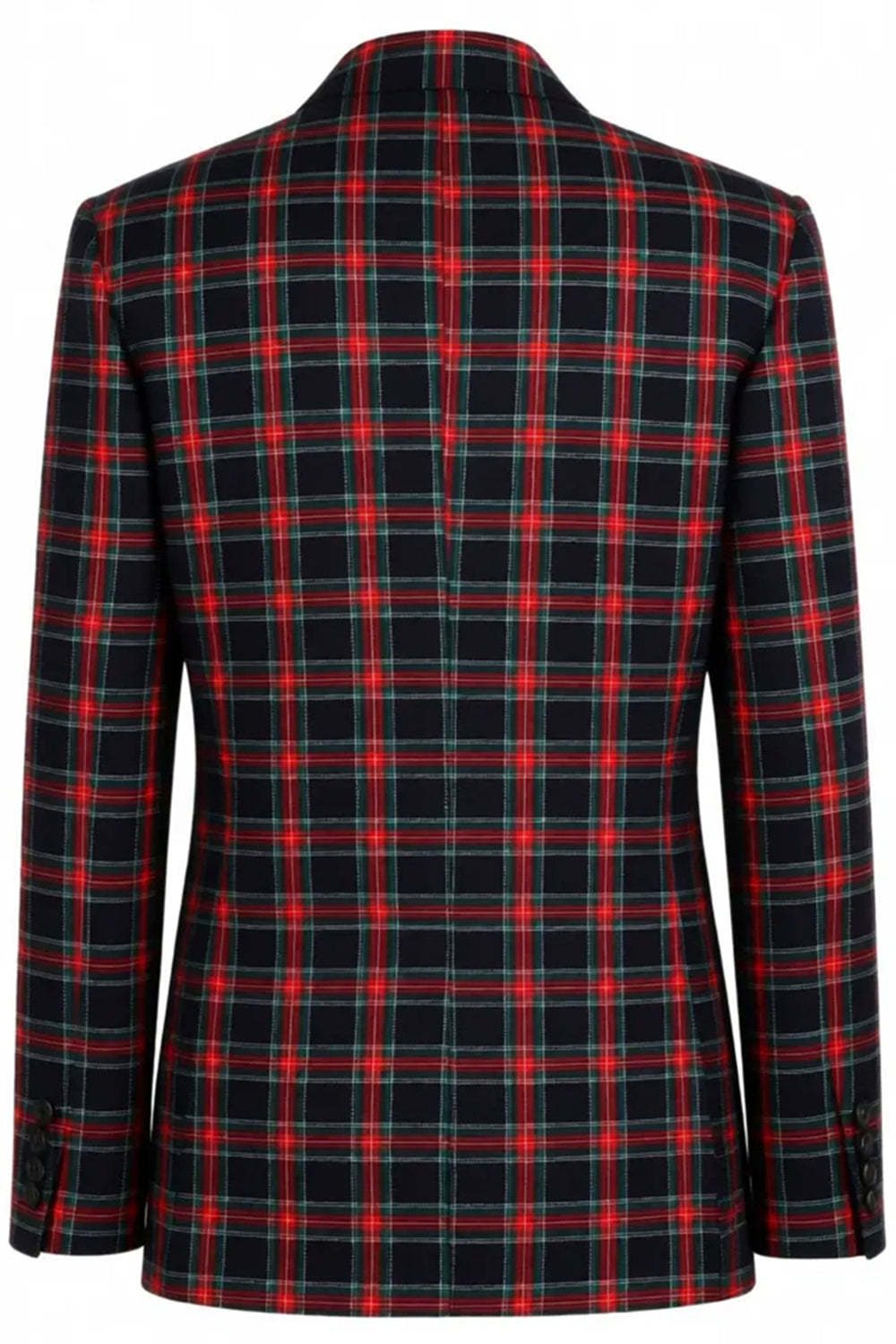 2 Piece Black and Red Grid Double Breasted Peak Lapel Men Prom Suits