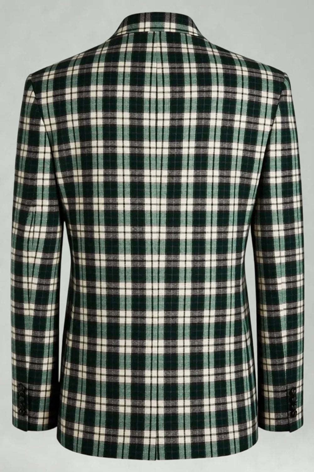 Black and Green Grid Peak Lapel 2 Piece Men Prom Suits