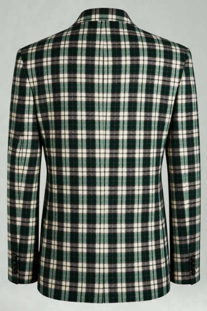 Black and Green Grid Peak Lapel 2 Piece Men Prom Suits