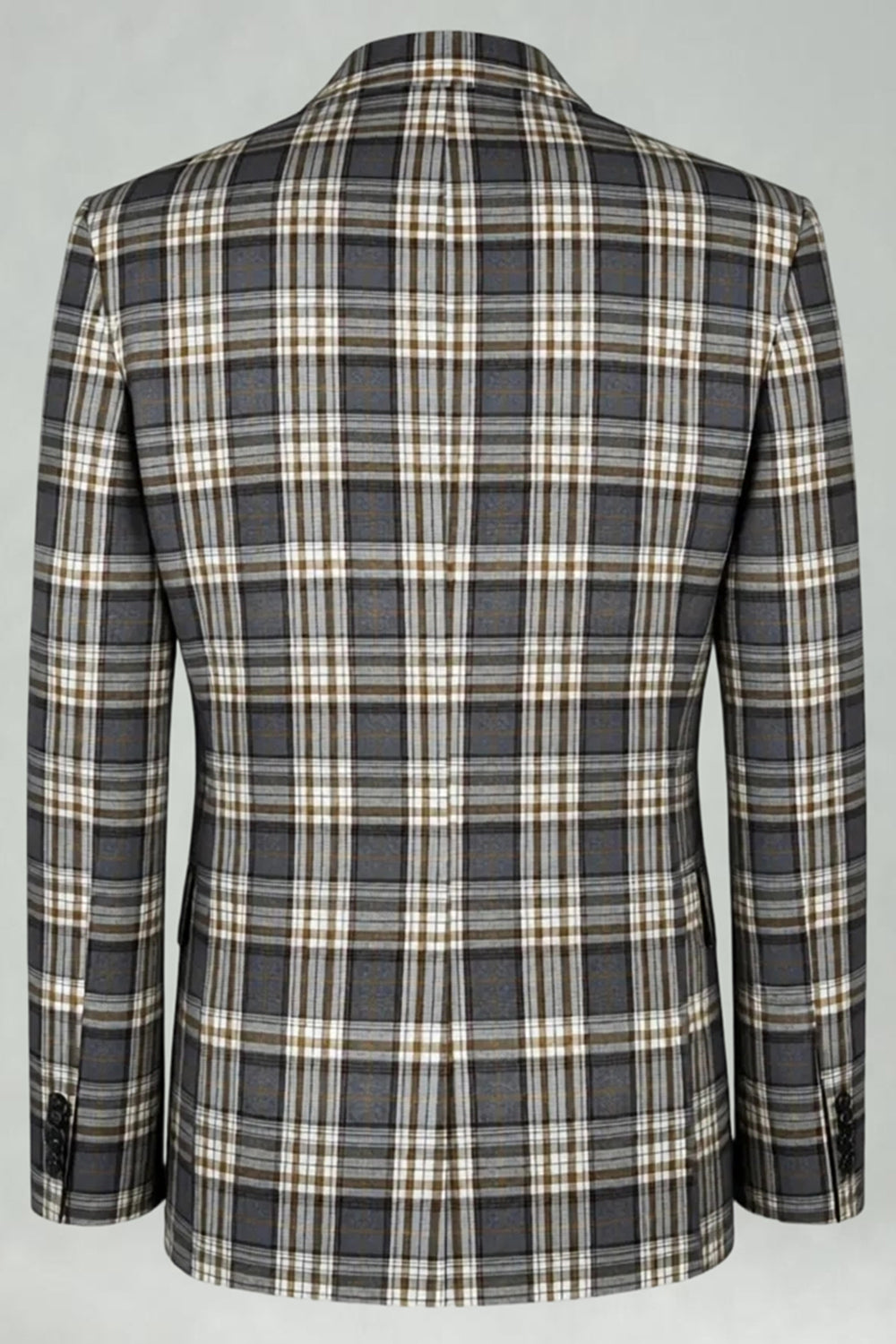 Black and Green Grid Peak Lapel 2 Piece Men Prom Suits