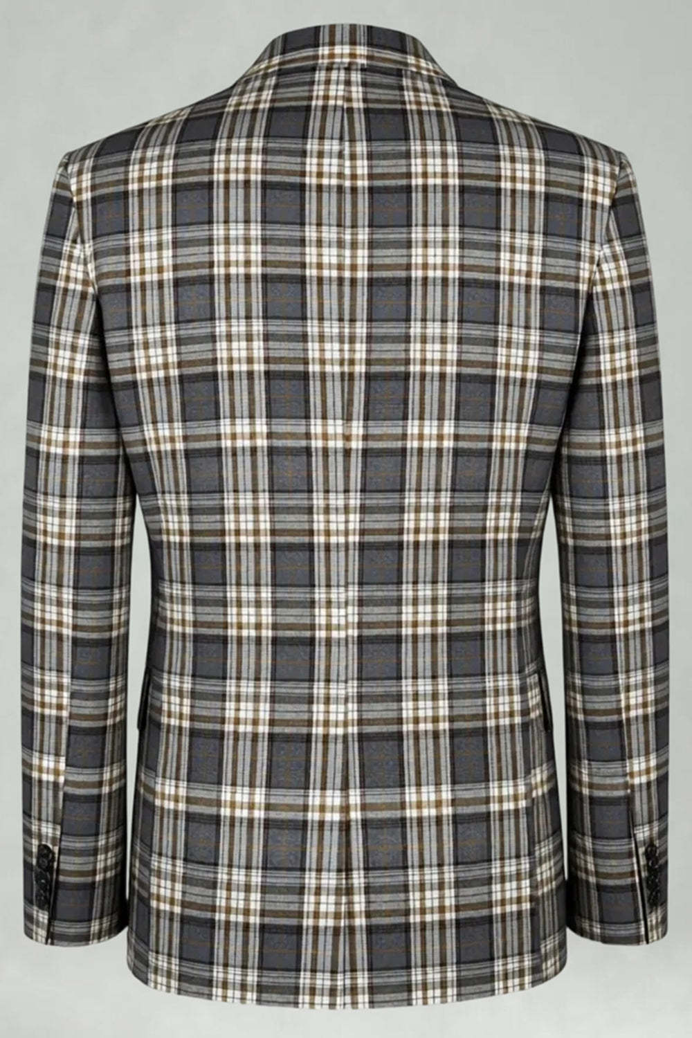 Black and Green Grid Peak Lapel 2 Piece Men Prom Suits