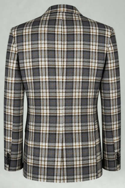 Black and Green Grid Peak Lapel 2 Piece Men Prom Suits