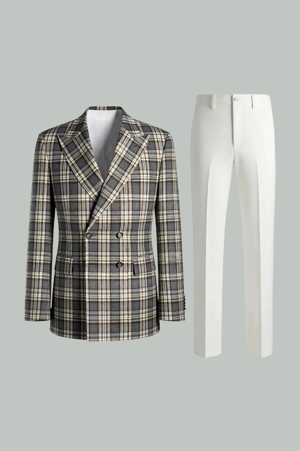 Black and Green Grid Peak Lapel 2 Piece Men Prom Suits