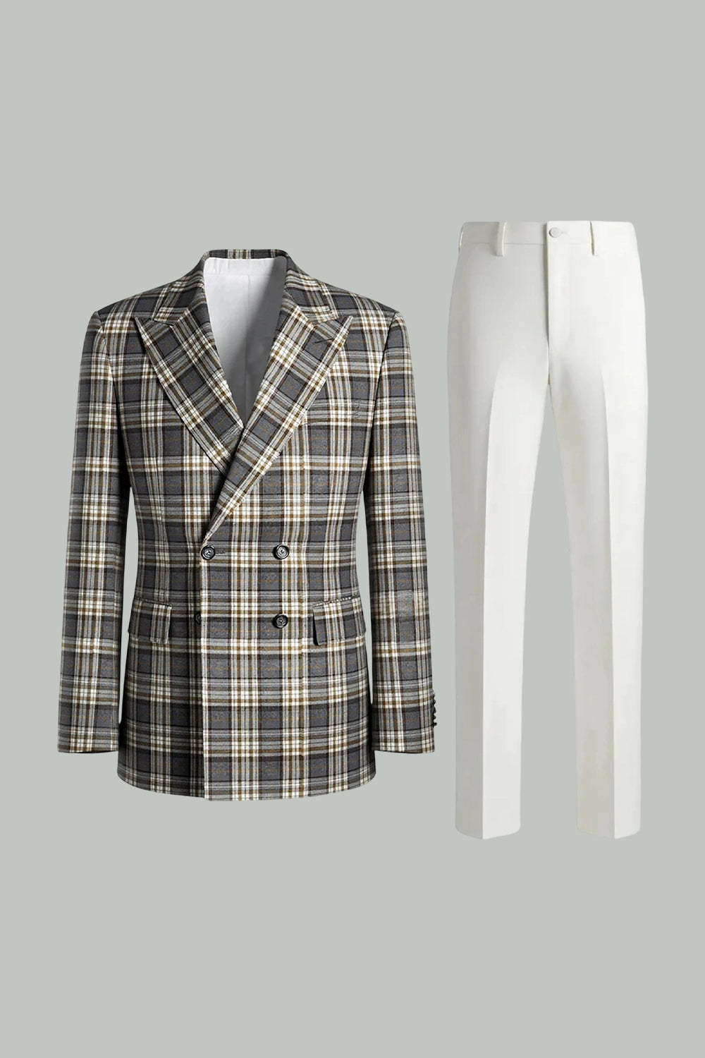 Black and Green Grid Peak Lapel 2 Piece Men Prom Suits