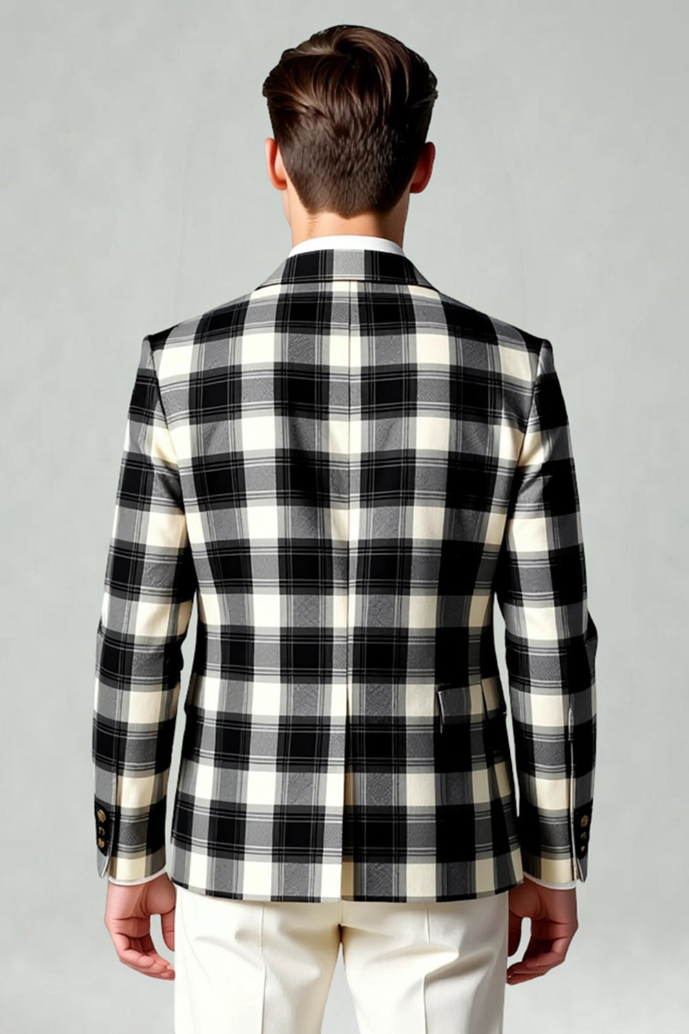 Black and White Grid 2 Piece Notched Lapel Men Prom Suits