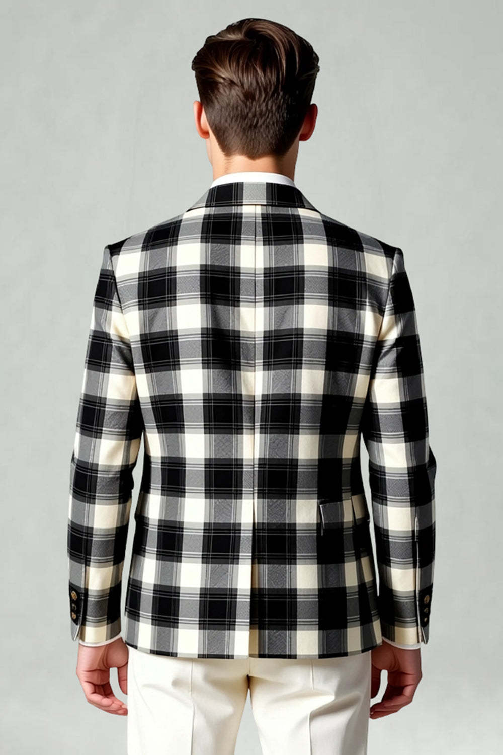 Black and White Grid 2 Piece Notched Lapel Men Prom Suits