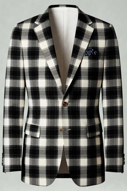 Black and White Grid 2 Piece Notched Lapel Men Prom Suits