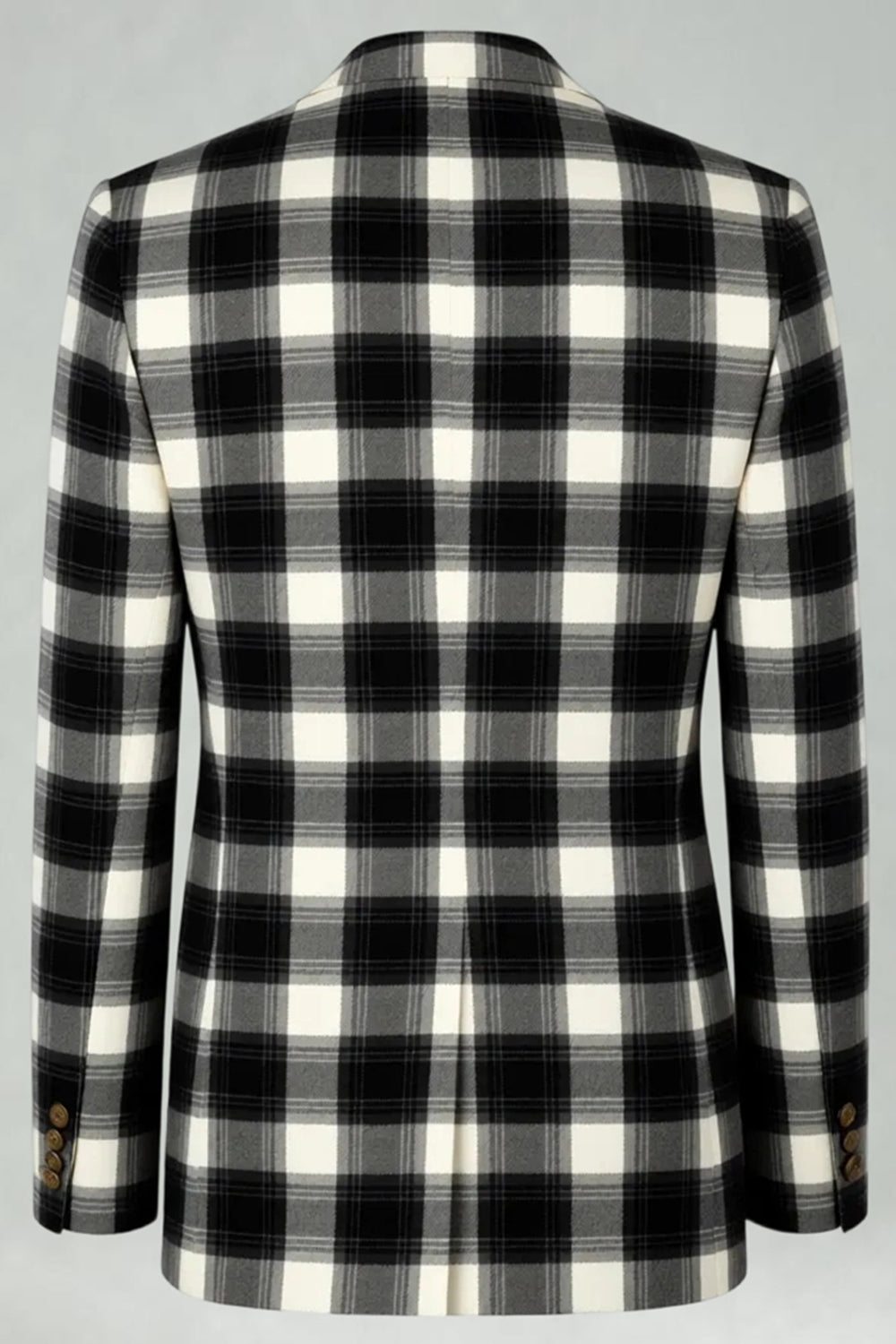 Black and White Grid 2 Piece Notched Lapel Men Prom Suits