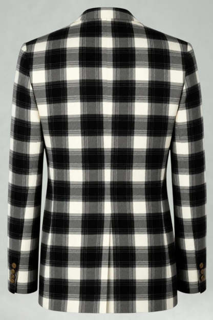 Black and White Grid 2 Piece Notched Lapel Men Prom Suits