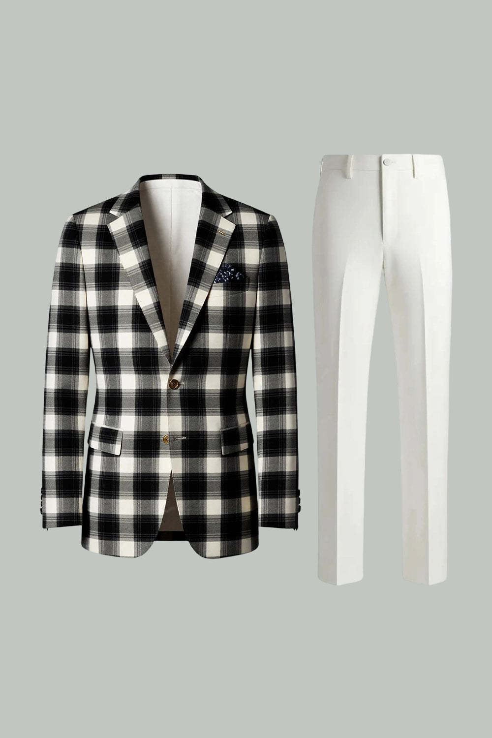 Black and White Grid 2 Piece Notched Lapel Men Prom Suits